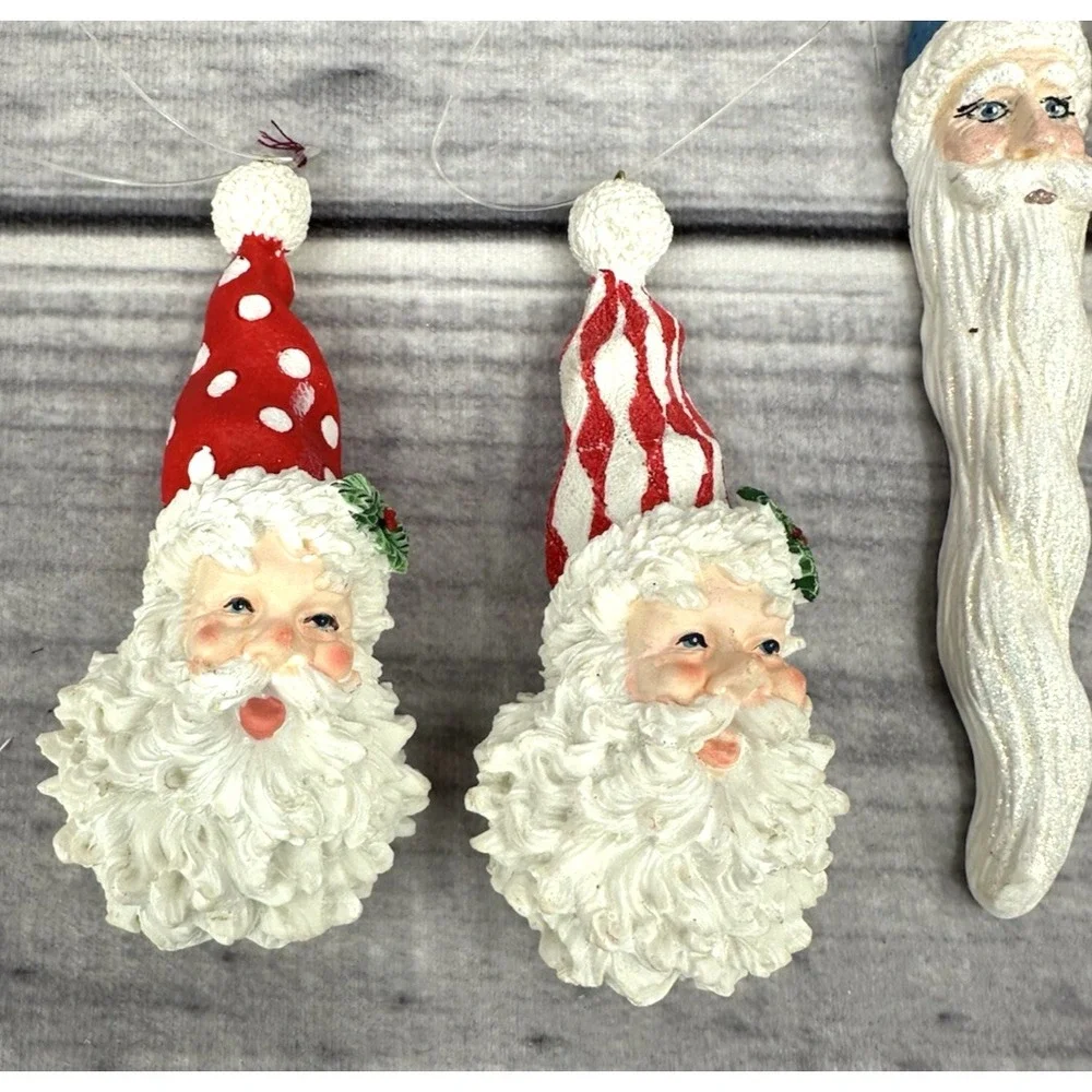 LOT OF 6 VINTAGE ICICLE SANTA HEAD CHRISTMAS TREE‎ ORNAMENTS